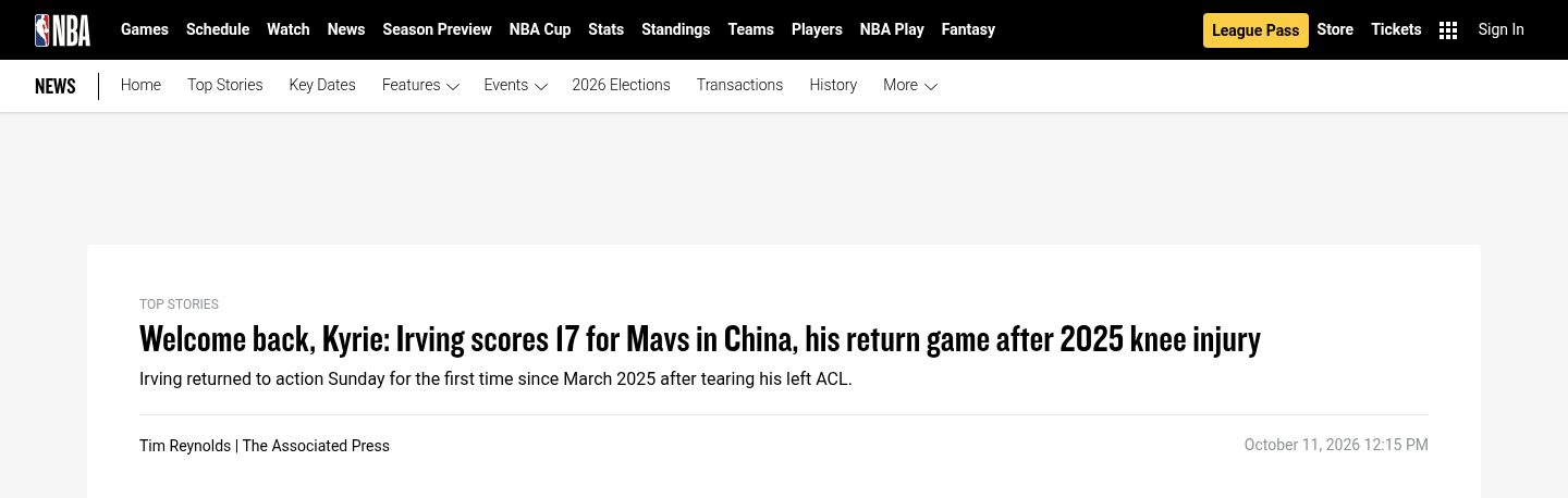 Welcome back, Kyrie: Irving scores 17 for Mavs in China, his return game after 2025 knee injury