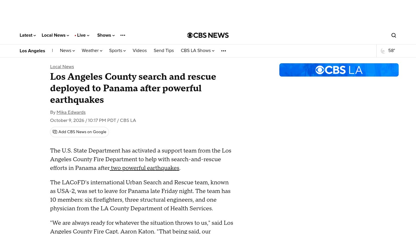 Los Angeles County search and rescue deployed to Panama after powerful earthquakes