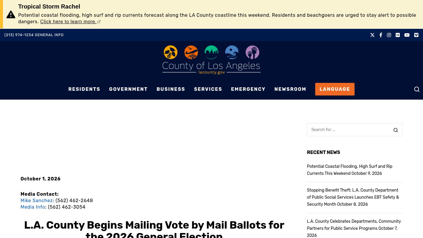 L.A. County Begins Mailing Vote by Mail Ballots for the 2026 General Election
