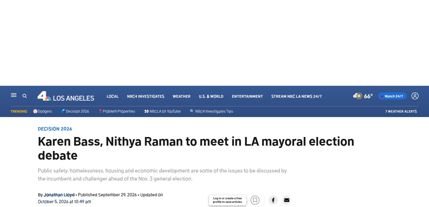 Karen Bass, Nithya Raman to meet in LA mayor election debate