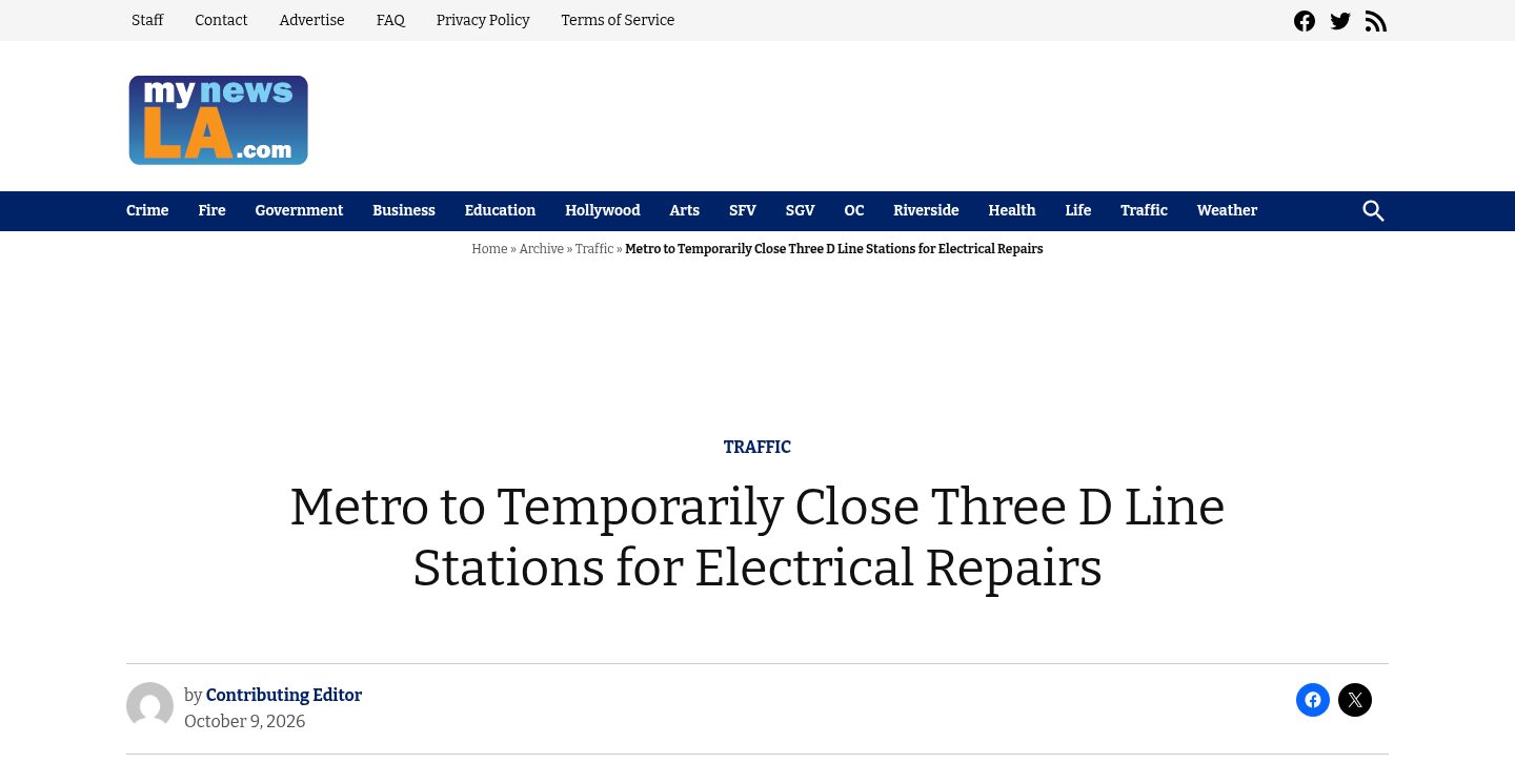Metro to Temporarily Close Three D Line Stations for Electrical Repairs