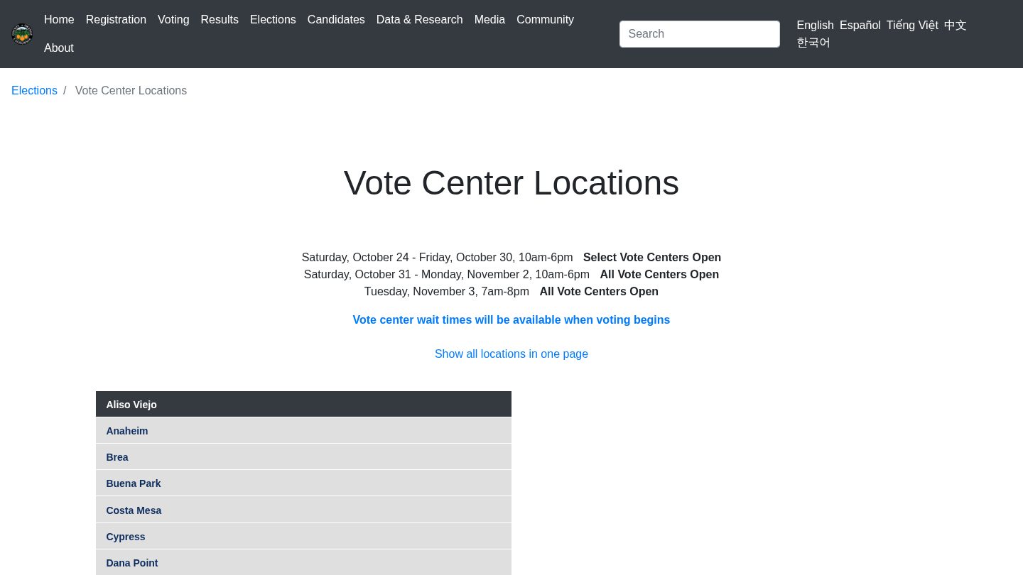 Vote Center Locations | OC Vote