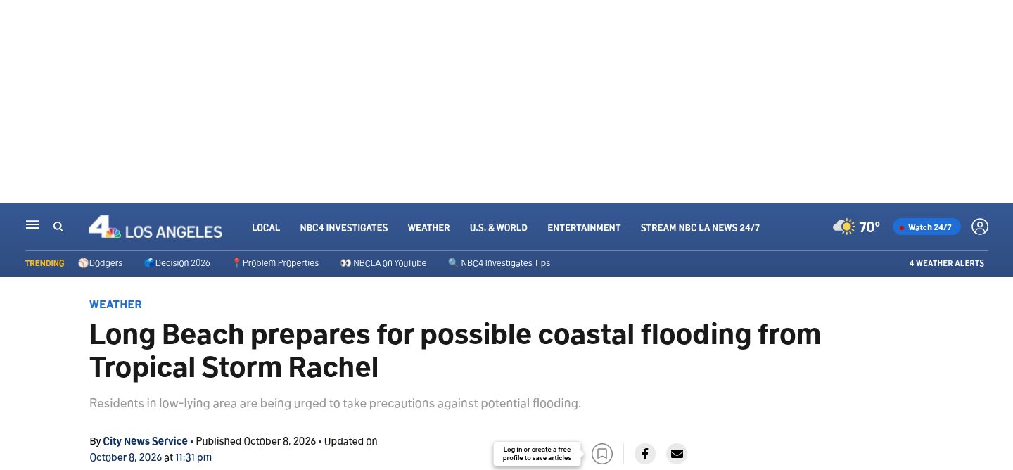 Long Beach prepares for possible coastal flooding from Tropical Storm Rachel