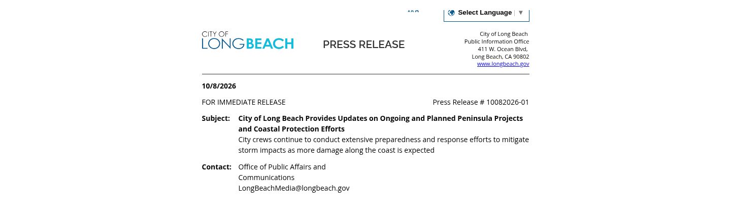 City of Long Beach Provides Updates on Ongoing and Planned Peninsula Projects and Coastal Protection Efforts