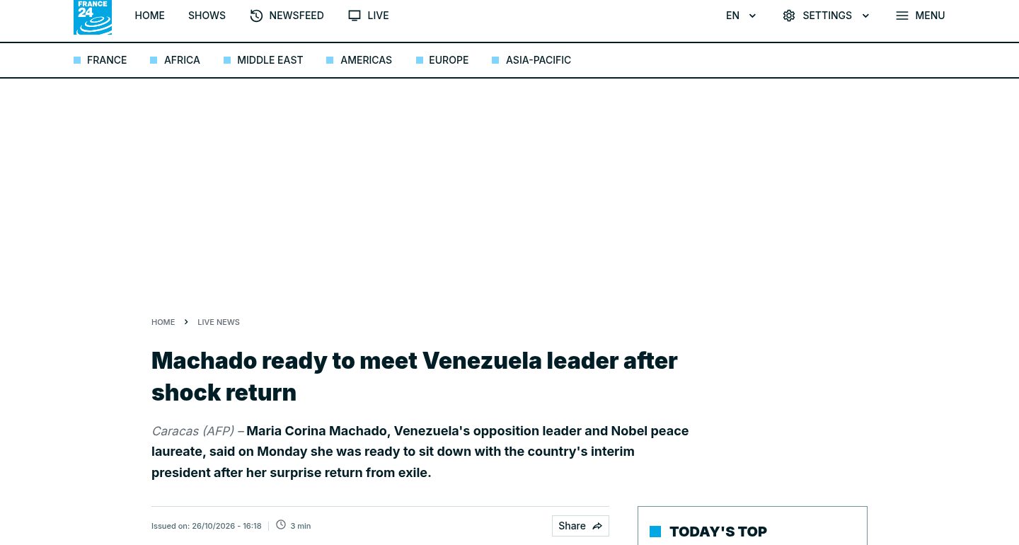 Machado ready to meet Venezuela leader after shock return