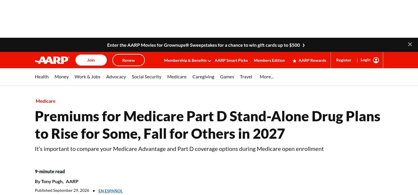 Premiums for Medicare Part D Stand-Alone Drug Plans to Rise for Some, Fall for Others in 2027