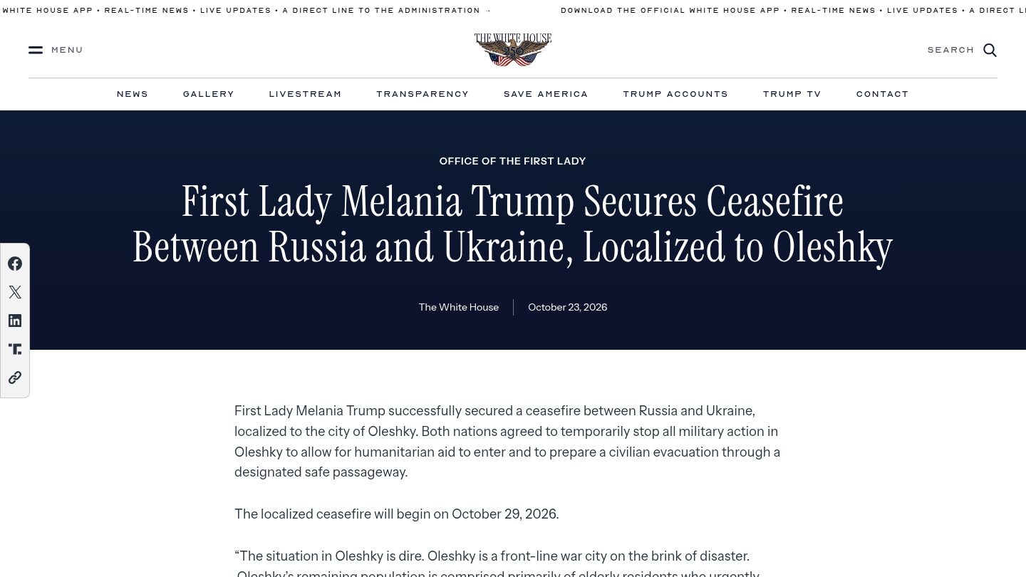 First Lady Melania Trump Secures Ceasefire