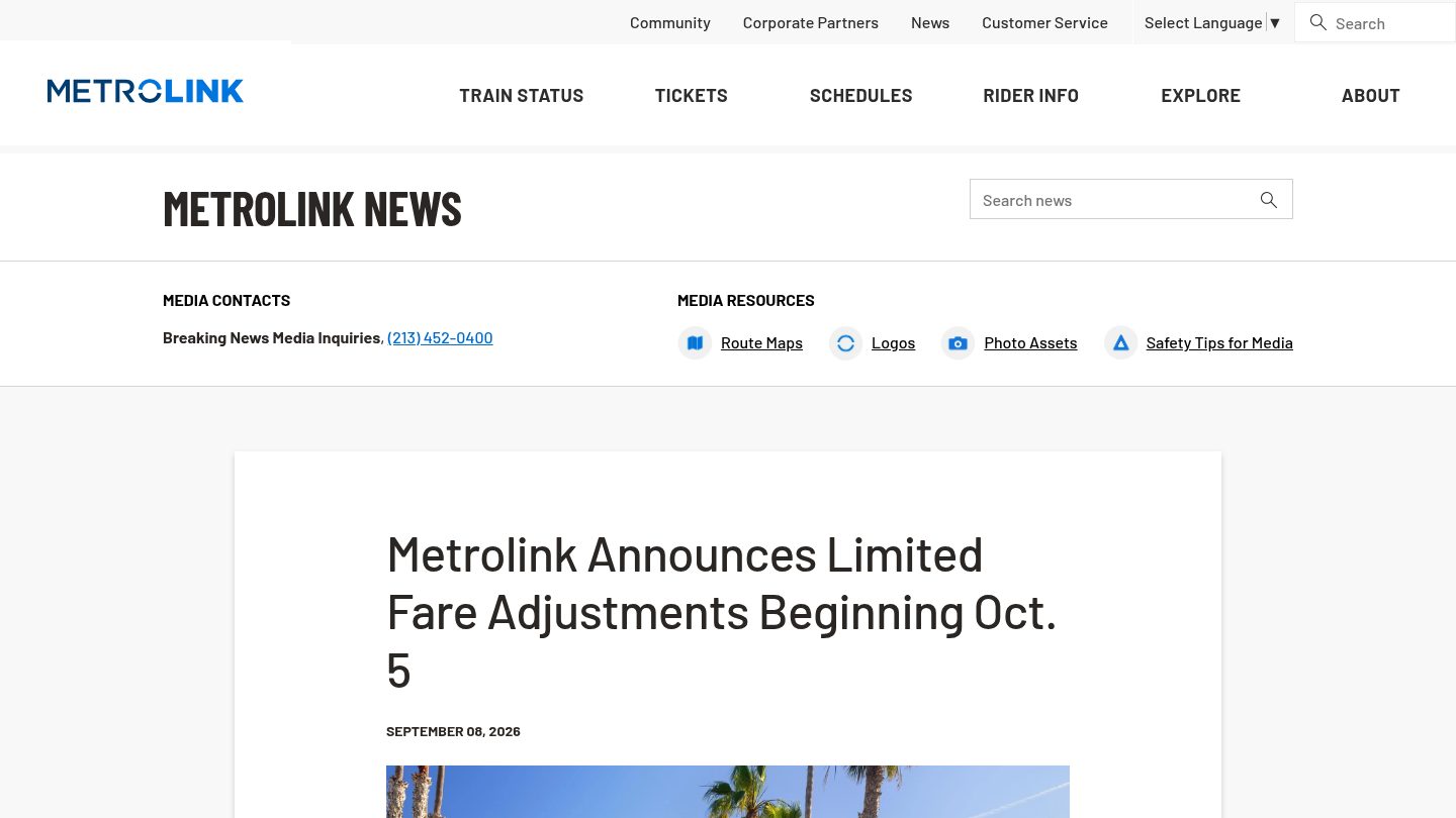 Metrolink Announces Limited Fare Adjustments Beginning Oct. 5