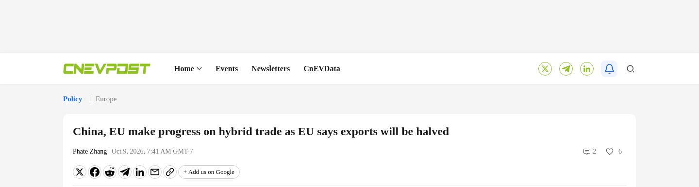 China, EU make progress on hybrid trade as EU says exports will be halved