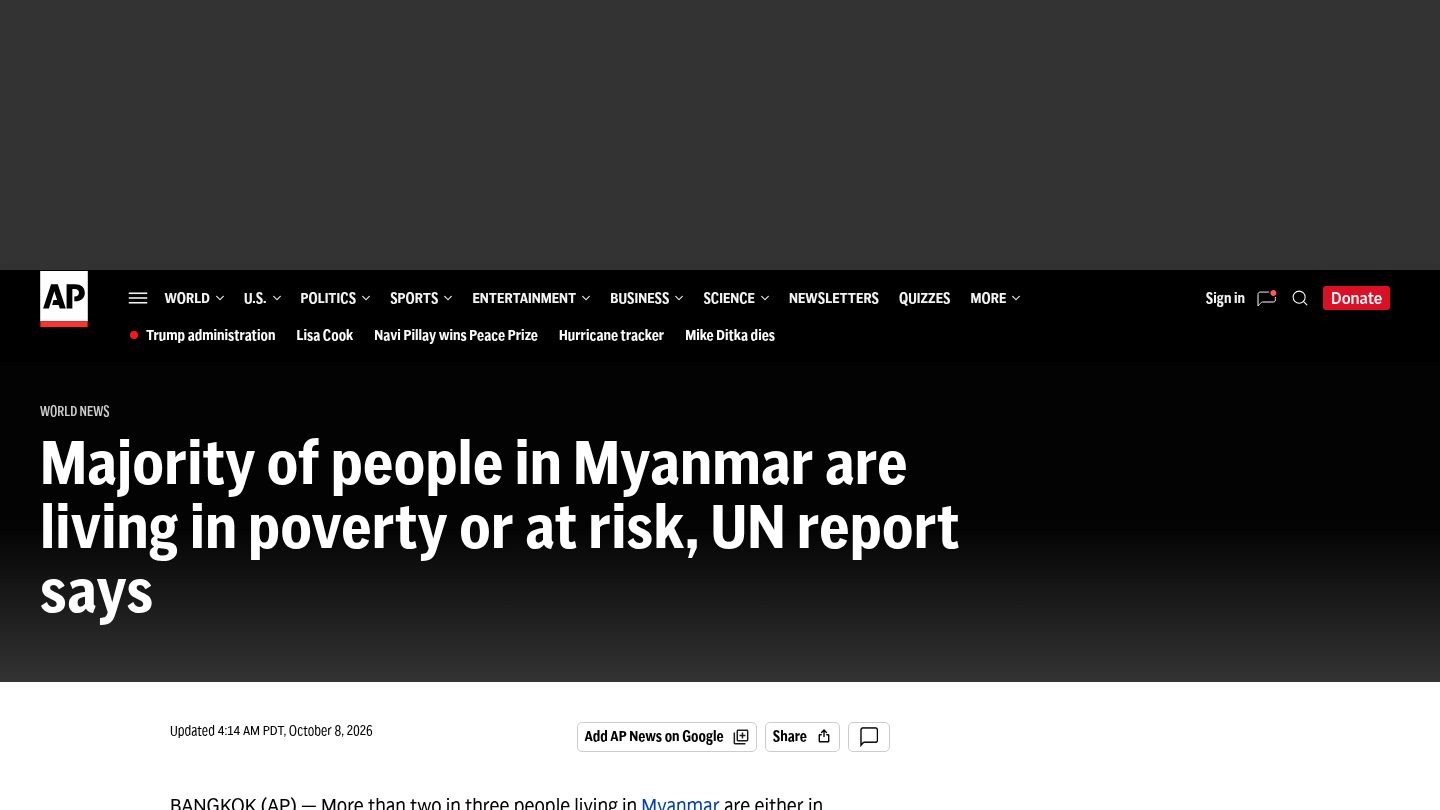 Majority of people in Myanmar are living in poverty or at risk, UN report says