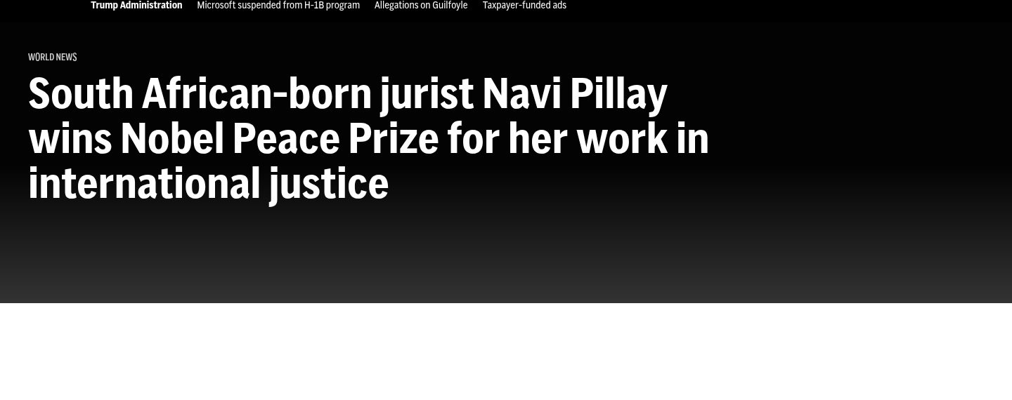 South African-born jurist Navi Pillay wins Nobel Peace Prize for her work in international justice