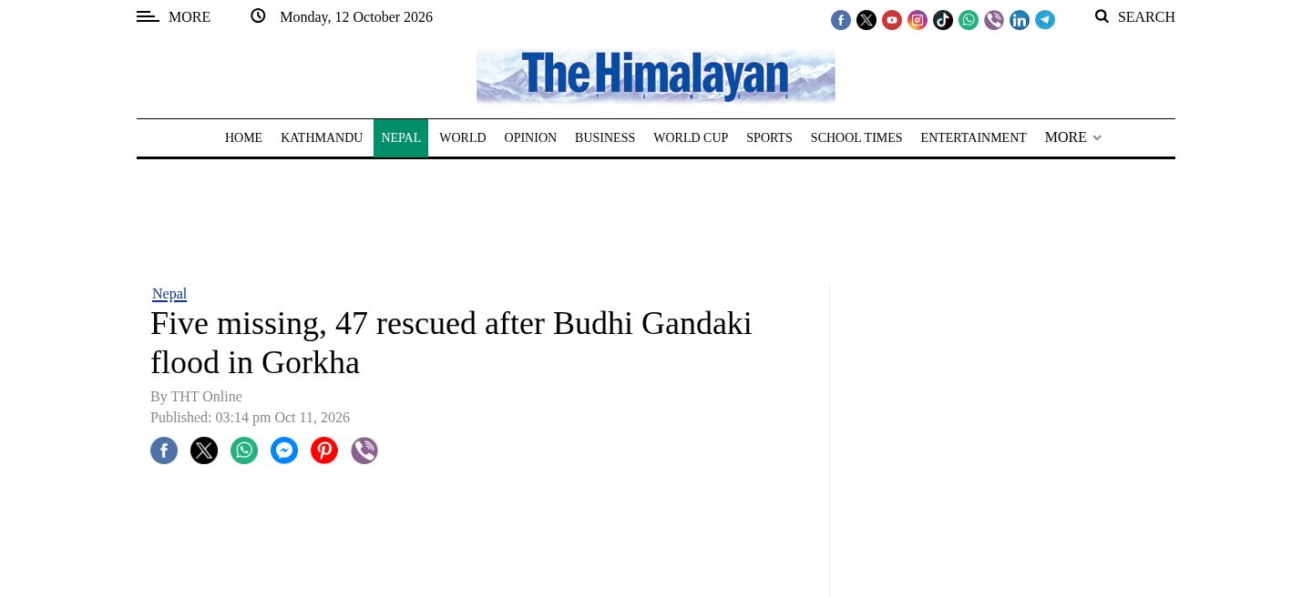 Five missing, 47 rescued after Budhi Gandaki flood in Gorkha