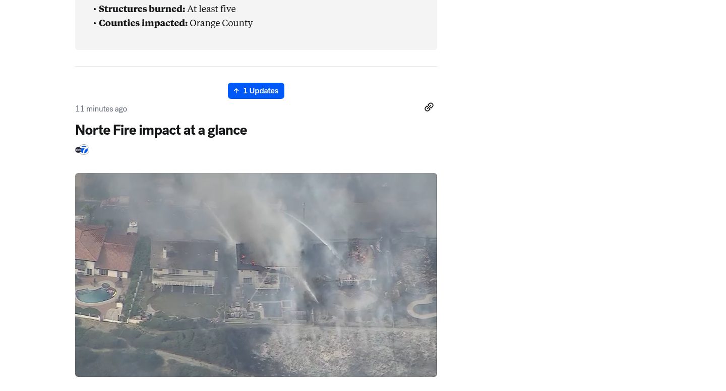 Norte Fire in Orange County grows to 465 acres, burns multiple homes