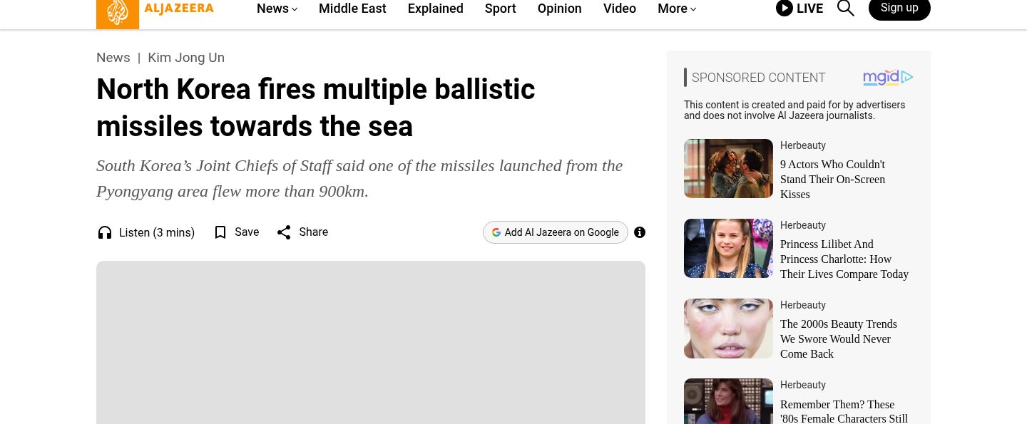 North Korea fires multiple ballistic missiles towards the sea
