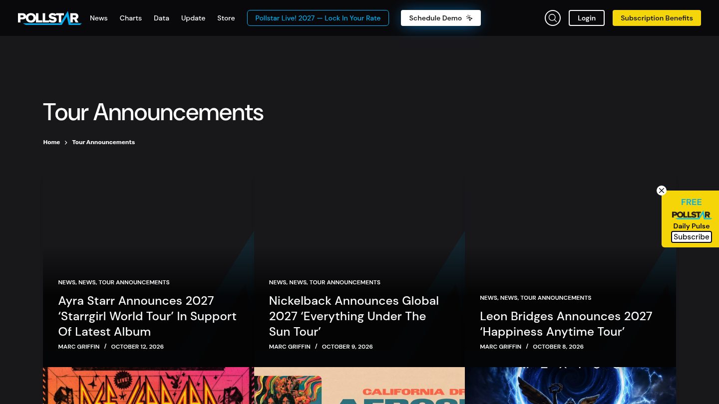 Tour Announcements（Nickelback 2027全球巡演、Def Leppard 45场、Aerosmith好莱坞碗）