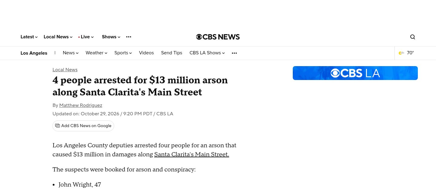 4 people arrested for $13 million arson along Santa Clarita's Main Street