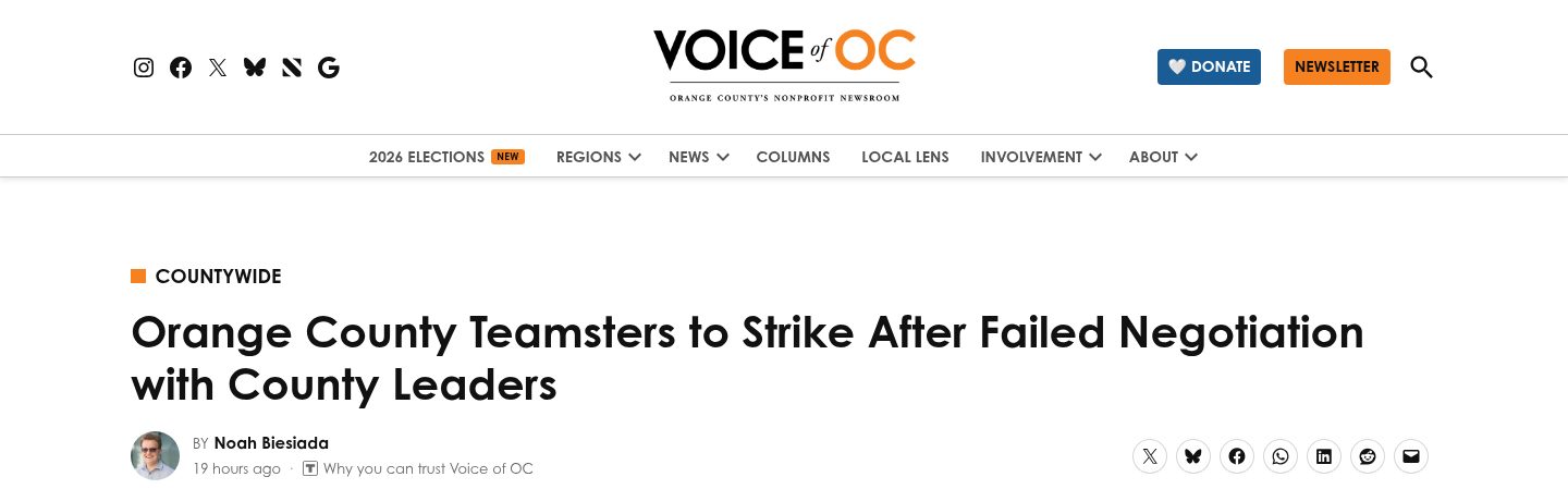 Orange County Teamsters to Strike After Failed Negotiation with County Leaders