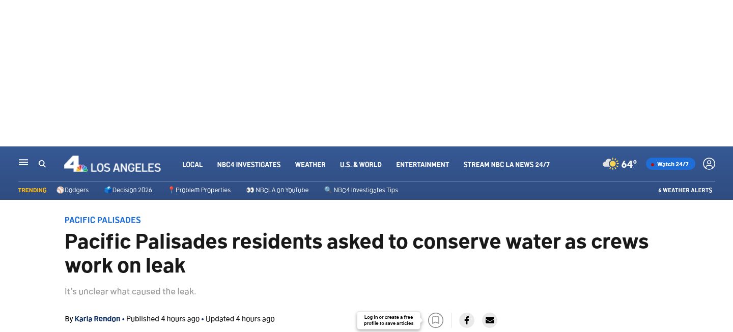 Pacific Palisades residents asked to conserve water as crews work on leak