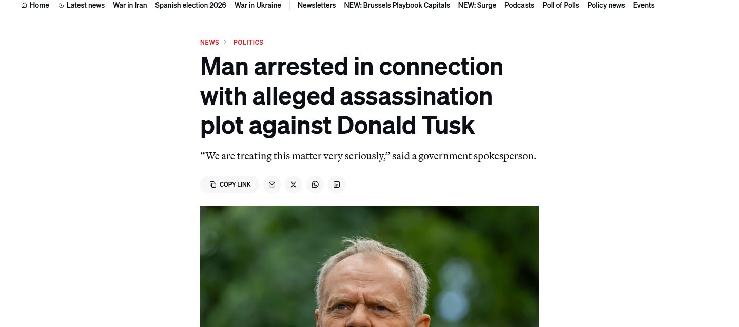 Man arrested in connection with alleged assassination plot against Donald Tusk