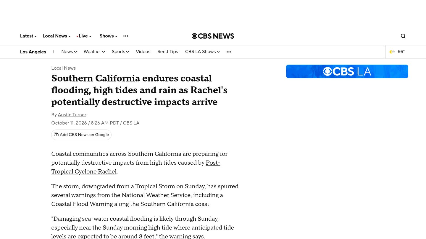 SoCal endures coastal flooding, high tides and rain as Rachel's impacts arrive