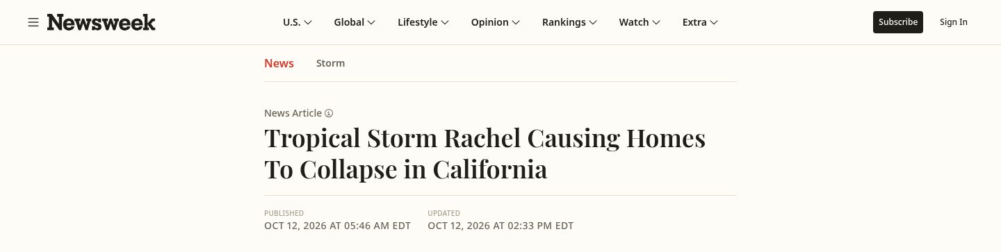 Tropical Storm Rachel Causing Homes To Collapse in California