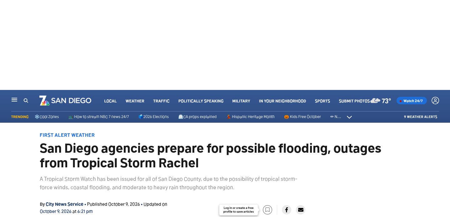 San Diego agencies prepare for possible flooding, outages from Tropical Storm Rachel