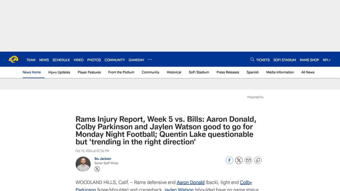 Rams Injury Report: Donald, Parkinson, Watson good to go for Monday Night Football