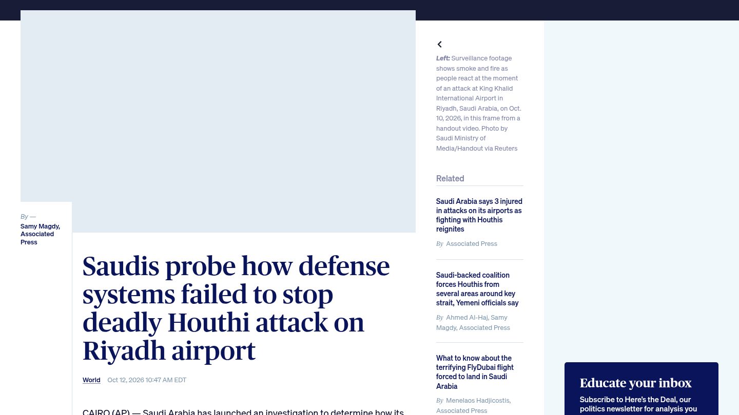 Saudis probe how defense systems failed to stop deadly Houthi attack on Riyadh airport