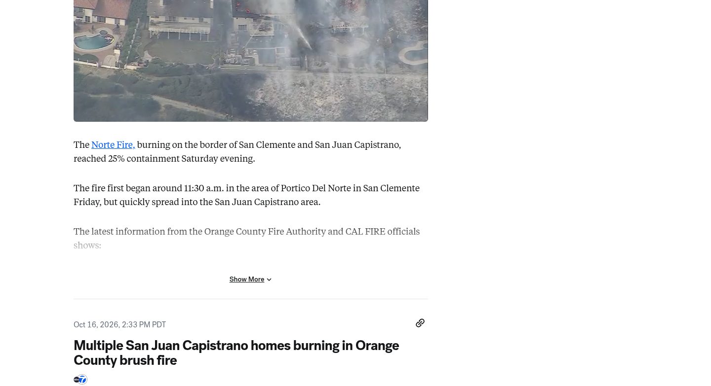 Norte Fire: 570 acres / 25% contained / evacuations lifted