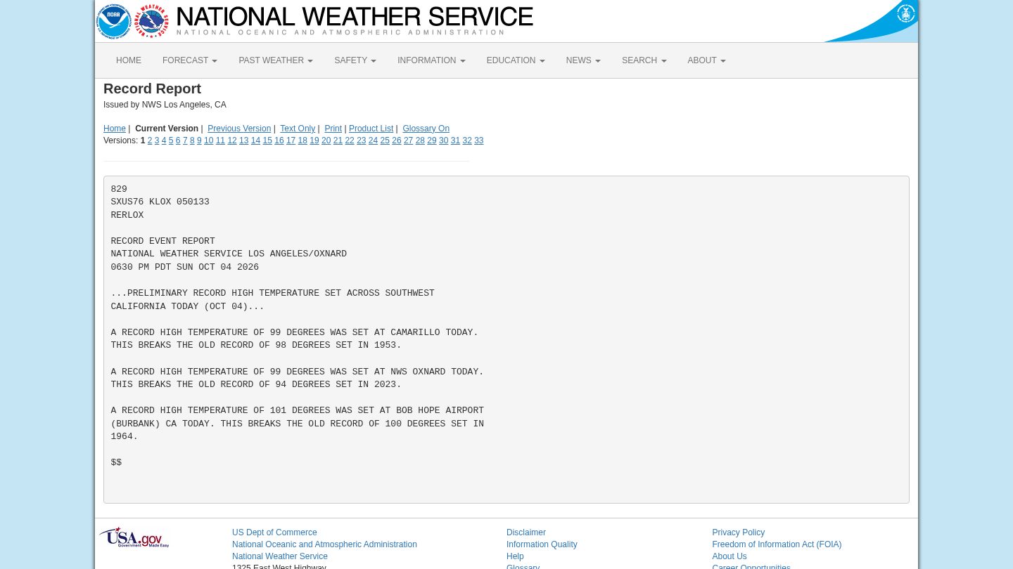 Record Event Report, National Weather Service Los Angeles/Oxnard