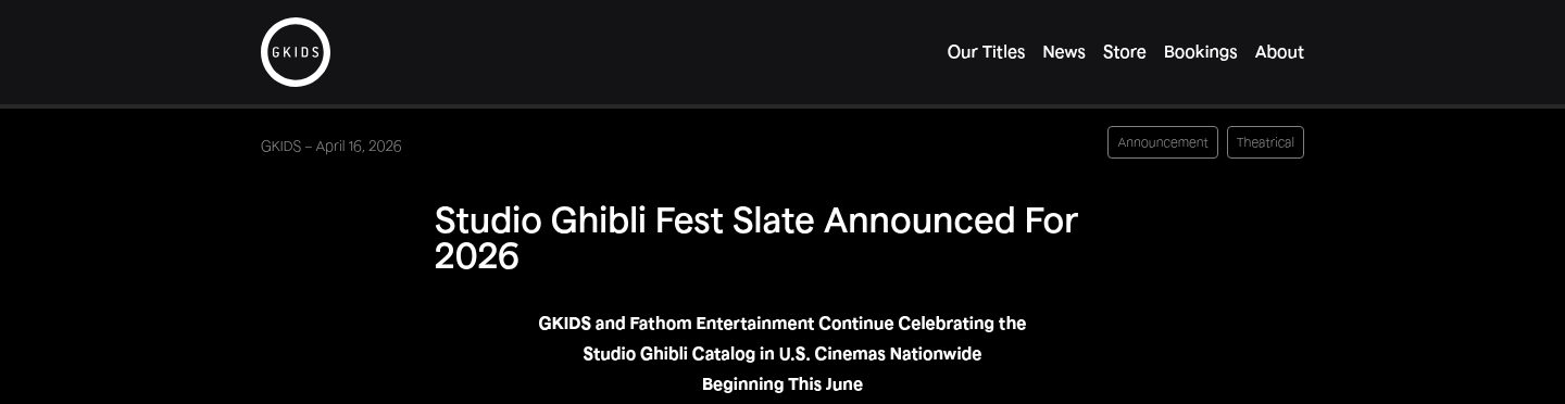 Studio Ghibli Fest Slate Announced For 2026