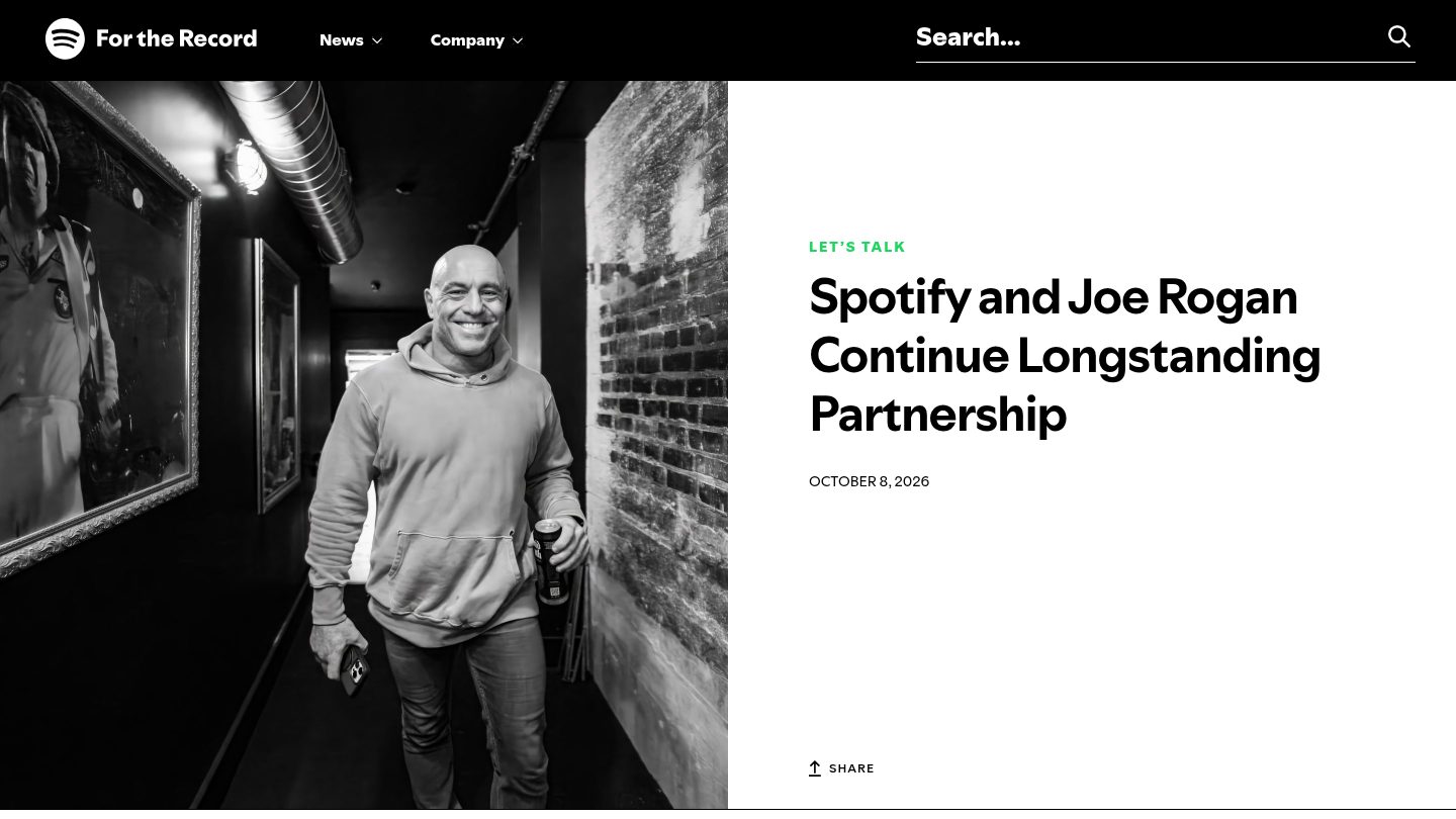 Spotify and Joe Rogan Continue Longstanding Partnership