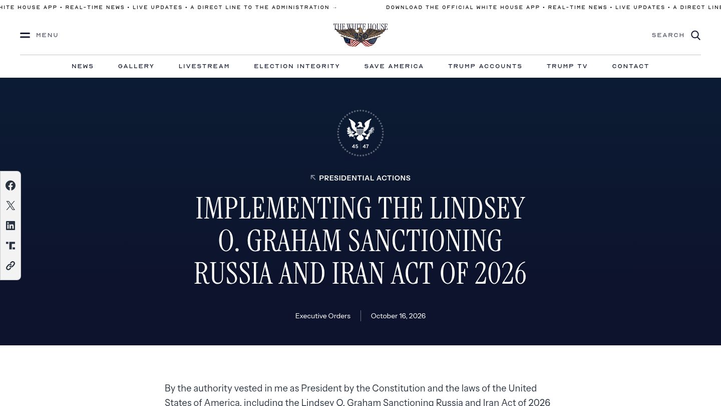 Implementing the Lindsey O. Graham Sanctioning Russia and Iran Act(国家利益豁免)
