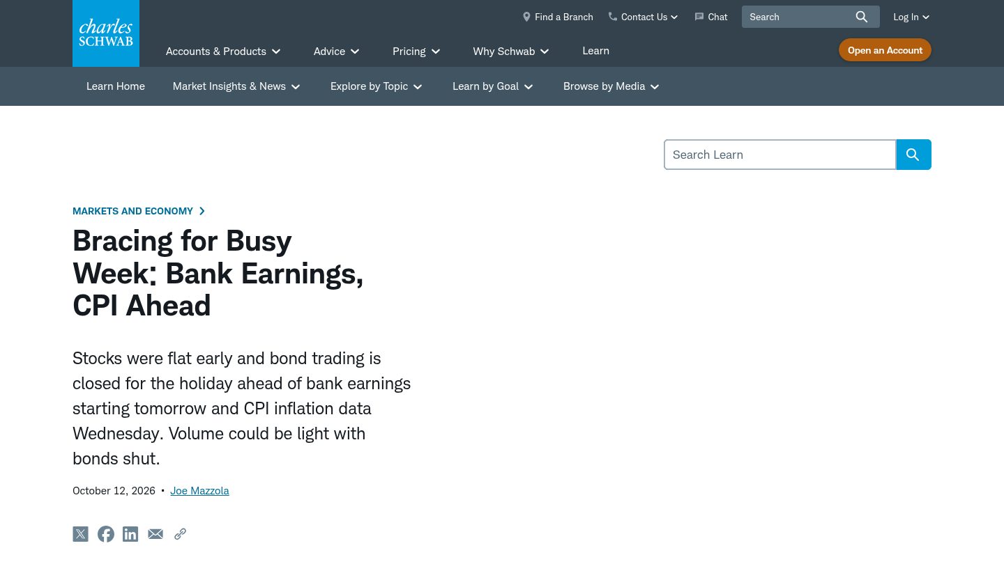 Bracing for Busy Week: Bank Earnings, CPI Ahead(10/13 JPM/GS/WFC/C)