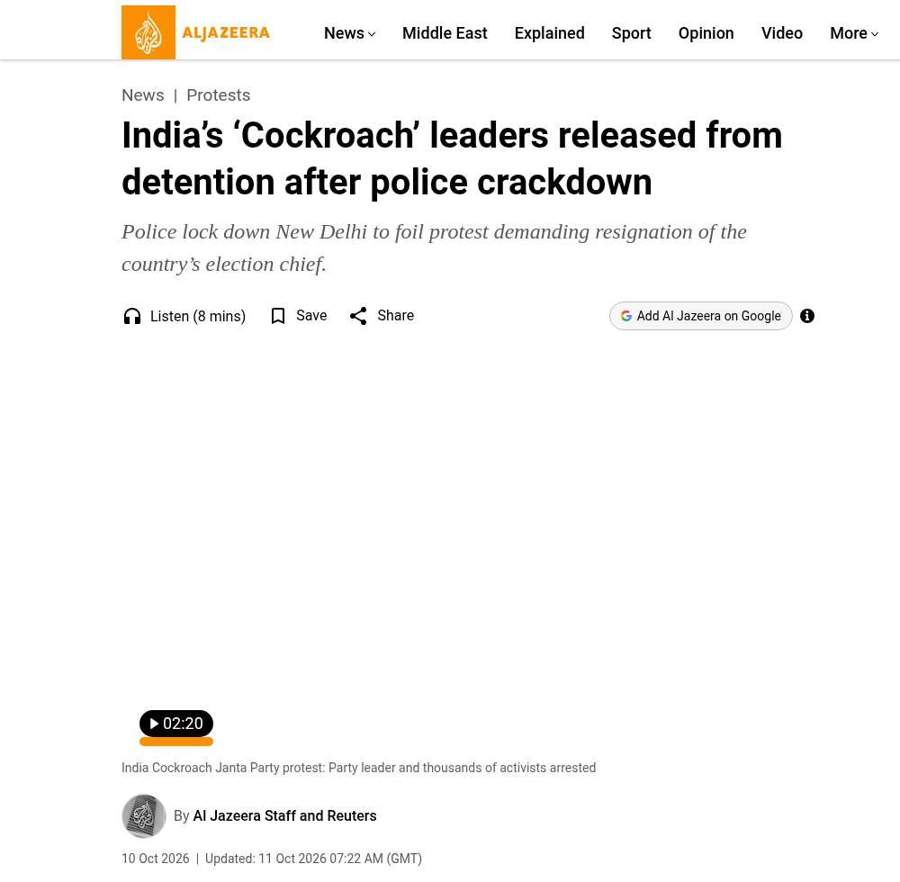 India's 'Cockroach' leaders released from detention after police crackdown