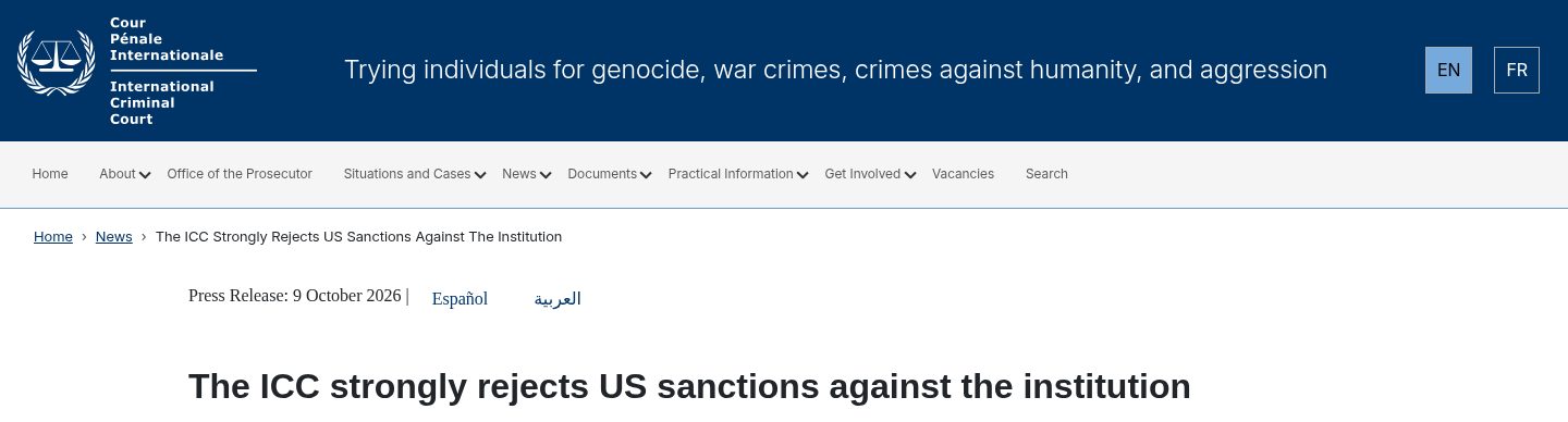 The ICC strongly rejects US sanctions against the institution