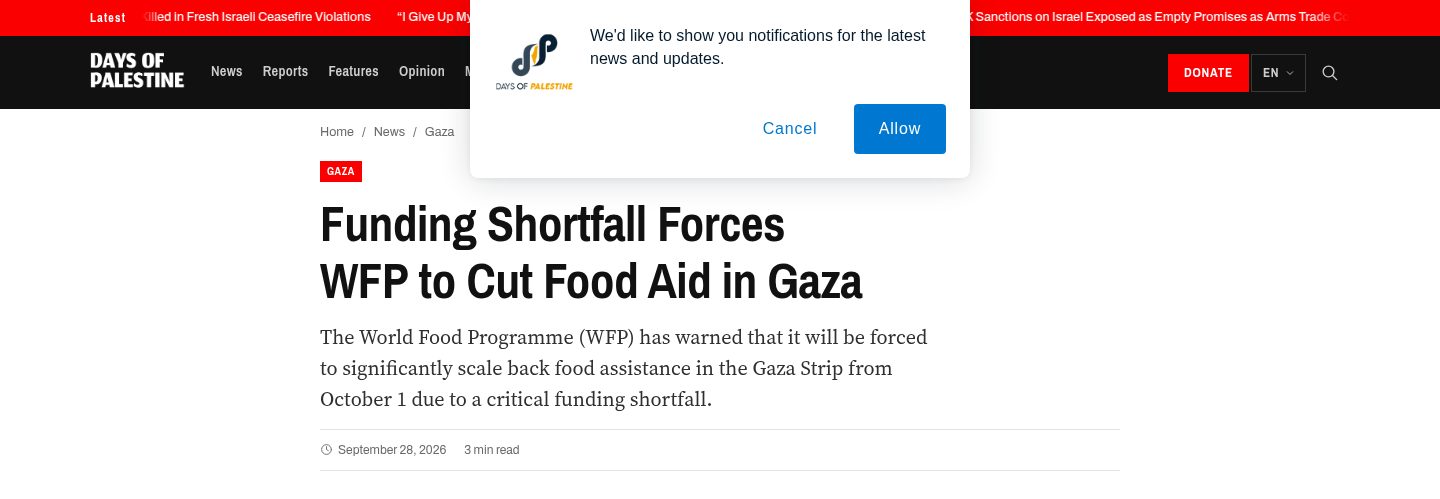 Funding Shortfall Forces WFP to Cut Food Aid in Gaza