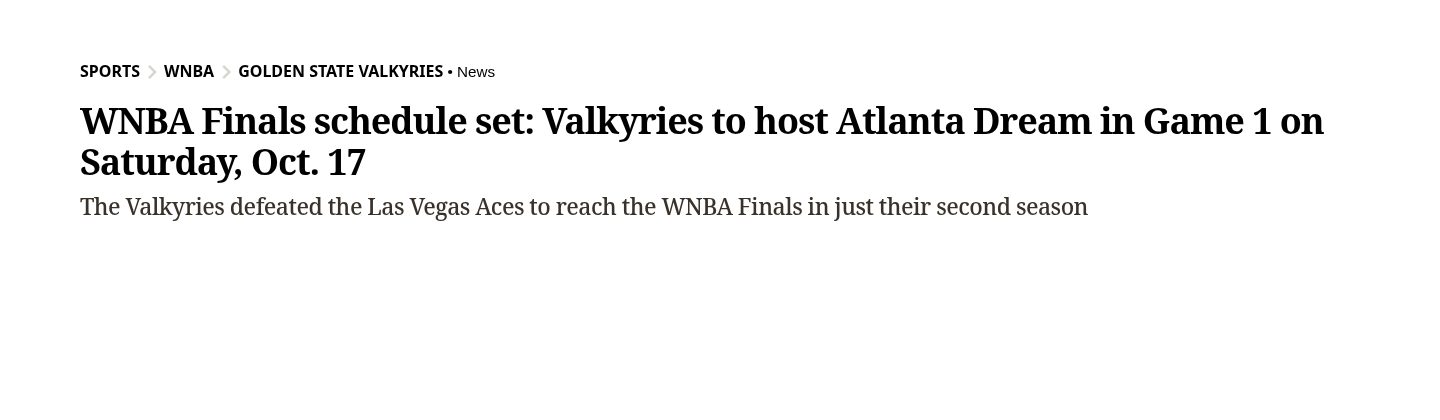 WNBA Finals schedule: Golden State Valkyries face Atlanta Dream