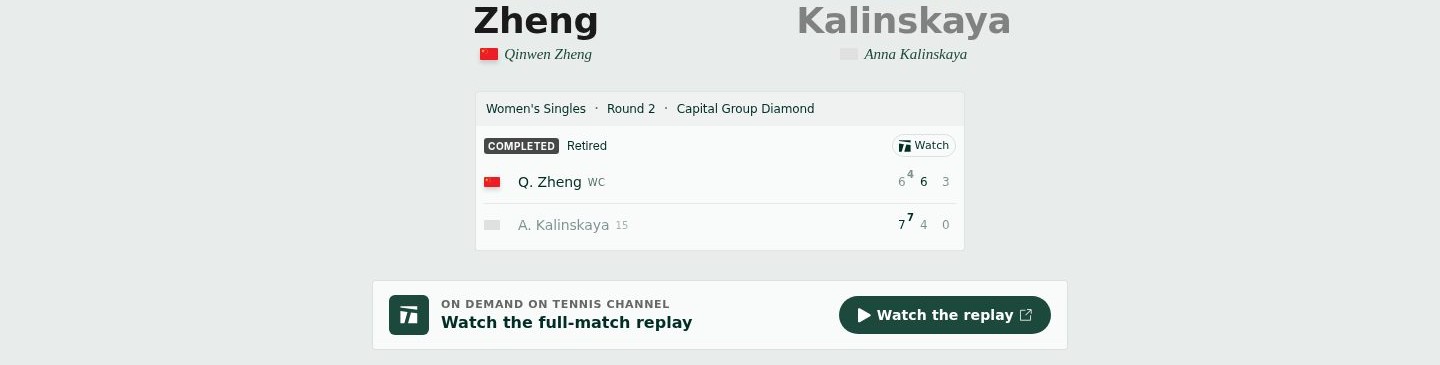Qinwen Zheng vs Anna Kalinskaya · Round 2 · WTA Beijing